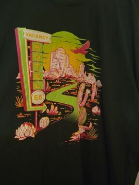 Torrid Desert Route 66 Graphic Tee — Neon Green & Pink Print
